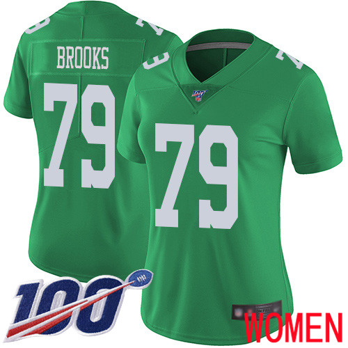 Women Philadelphia Eagles 79 Brandon Brooks Limited Green Rush Vapor Untouchable NFL Jersey 100th